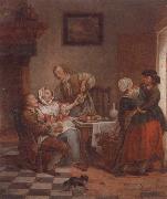 unknow artist An interior with figures drinking and eating fruit oil on canvas